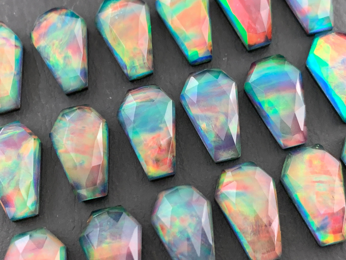 Faceted Aurora Opal coffin 10x16mm cabochon - Doublet cabochon