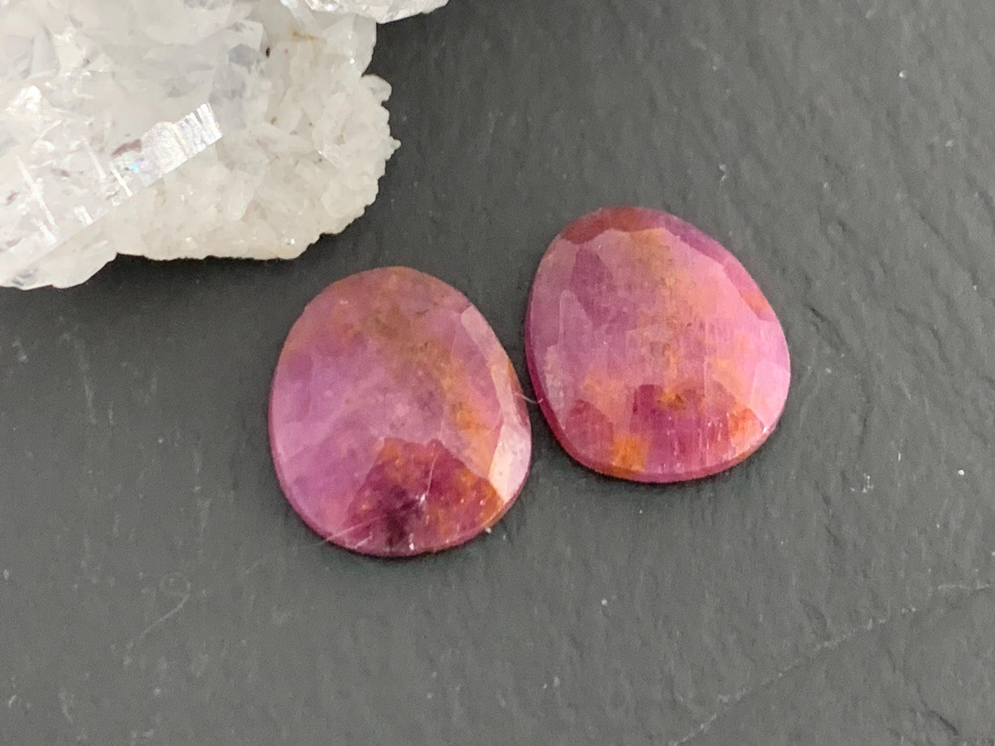 Faceted Ruby pair 10x12x3mm cabochon