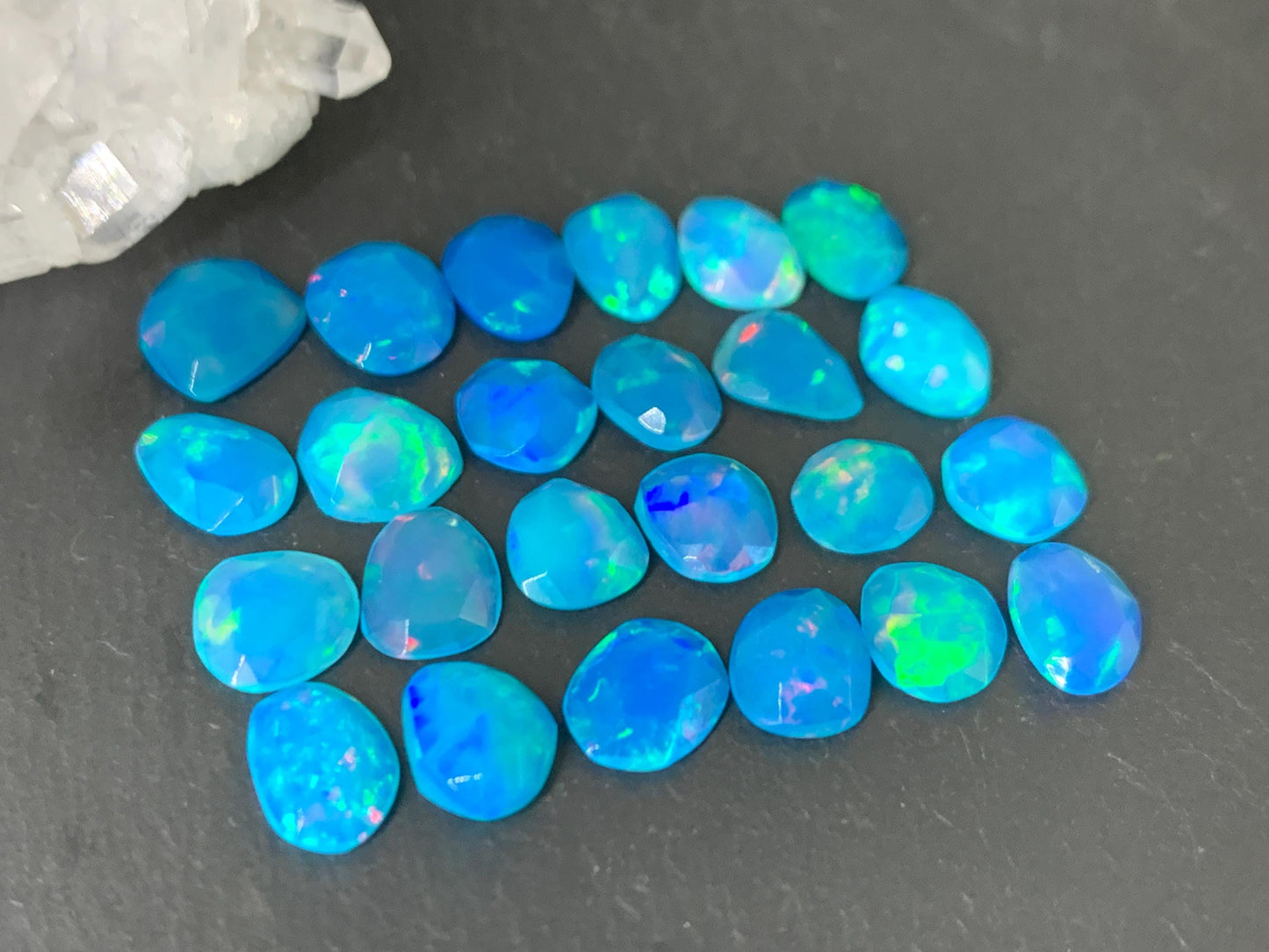 Faceted Blue Ethiopian Opal 7-9mm long cabochon