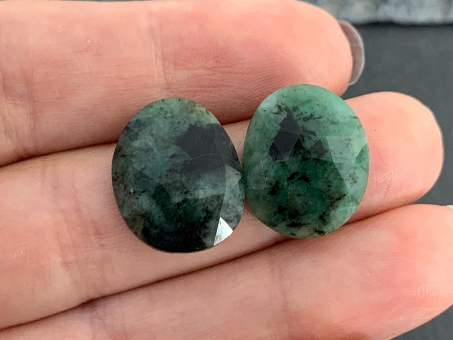 Faceted Emerald Pair 14x17x4mm cabochon