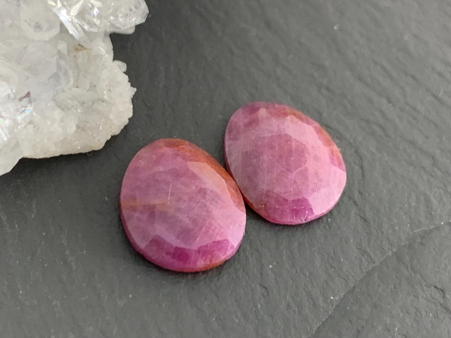Faceted Ruby pair 10x12x2.5mm cabochon