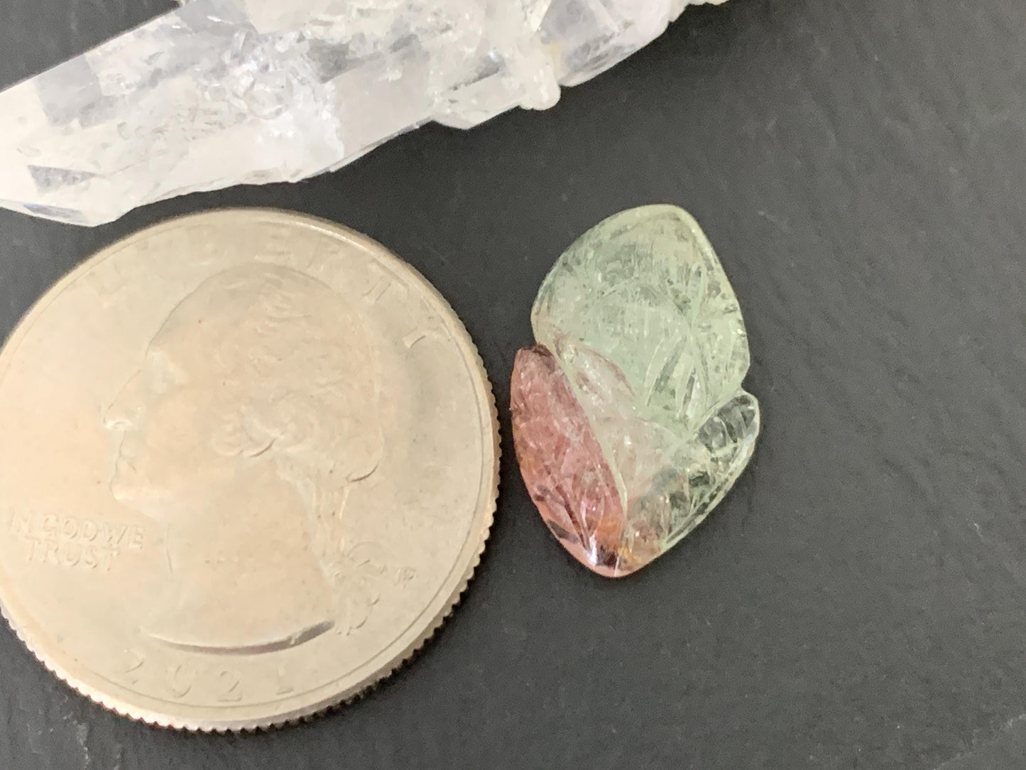 Carved Tourmaline 11x17x6mm cabochon