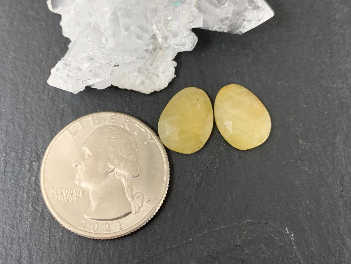 Faceted Yellow Sapphire pair 10x13x25mm cabochon
