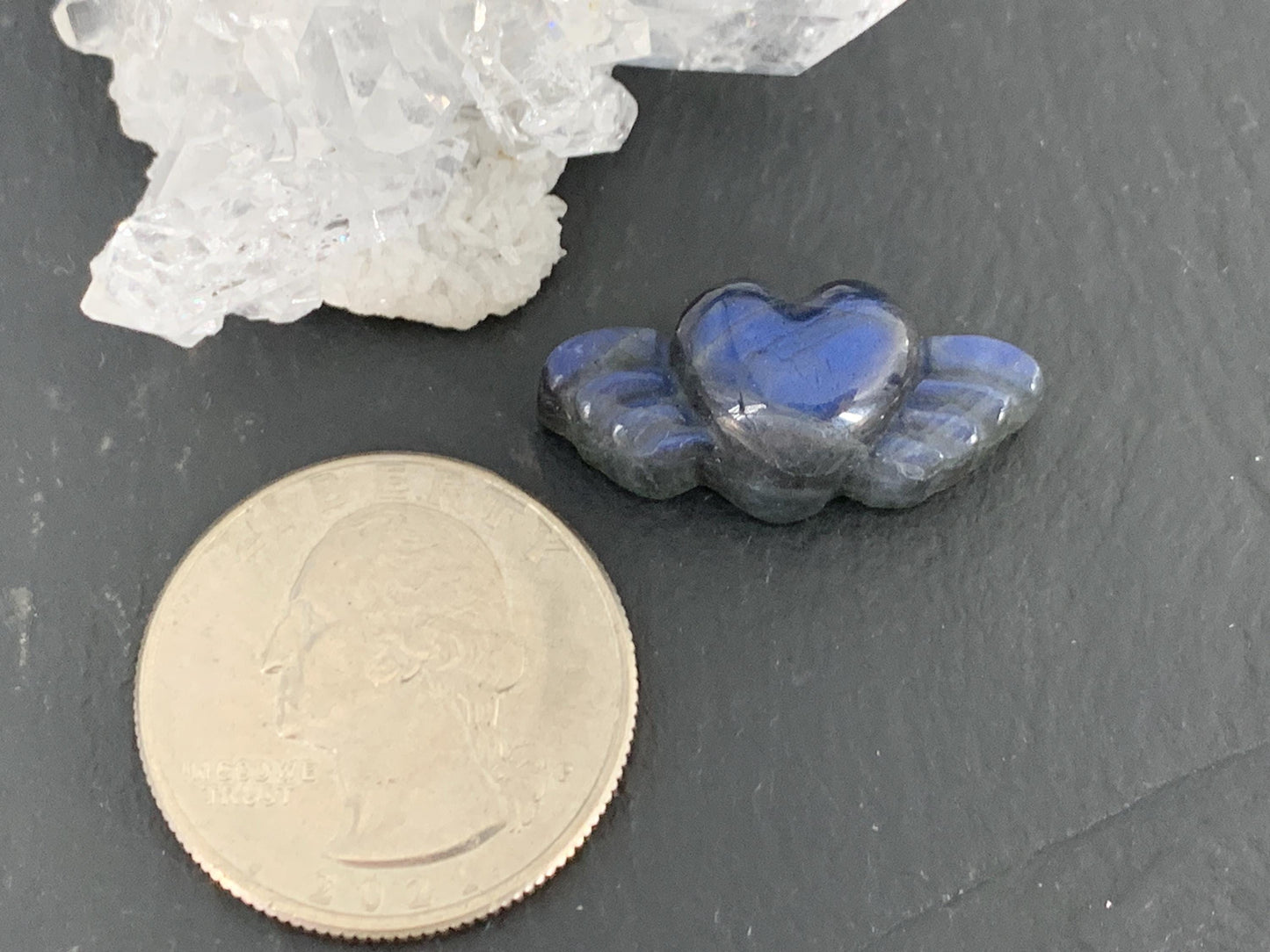 Labradorite Heart with Wings 25x10mm. Hand Carved Gemstone