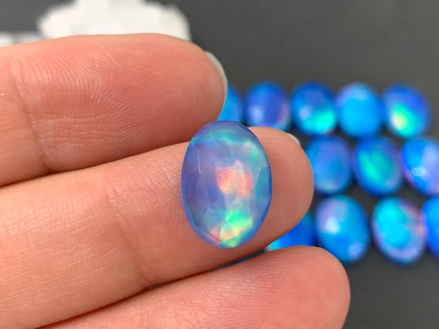 Faceted Aurora Opal oval 10x14mm cabochons - Doublet cabochons