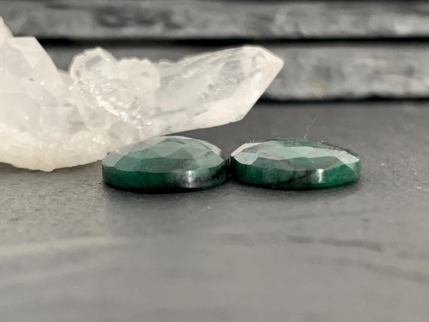 Faceted Emerald Pair 12x15x3mm cabochon