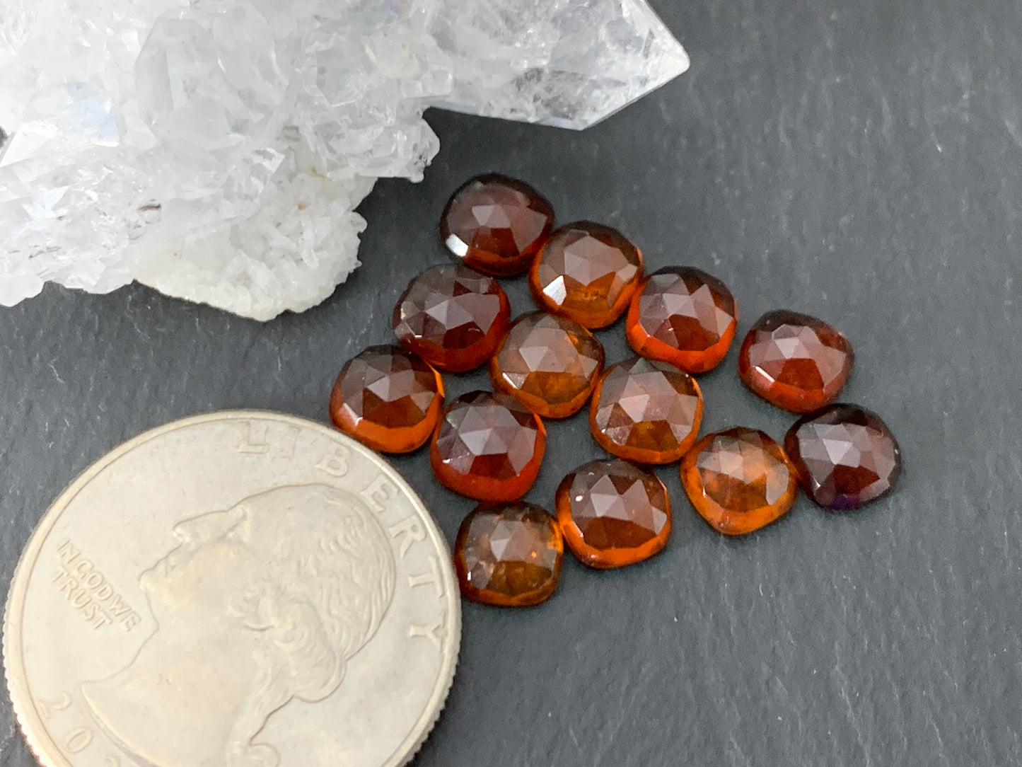 Faceted Hessonite Garnet square 6mm cabochon