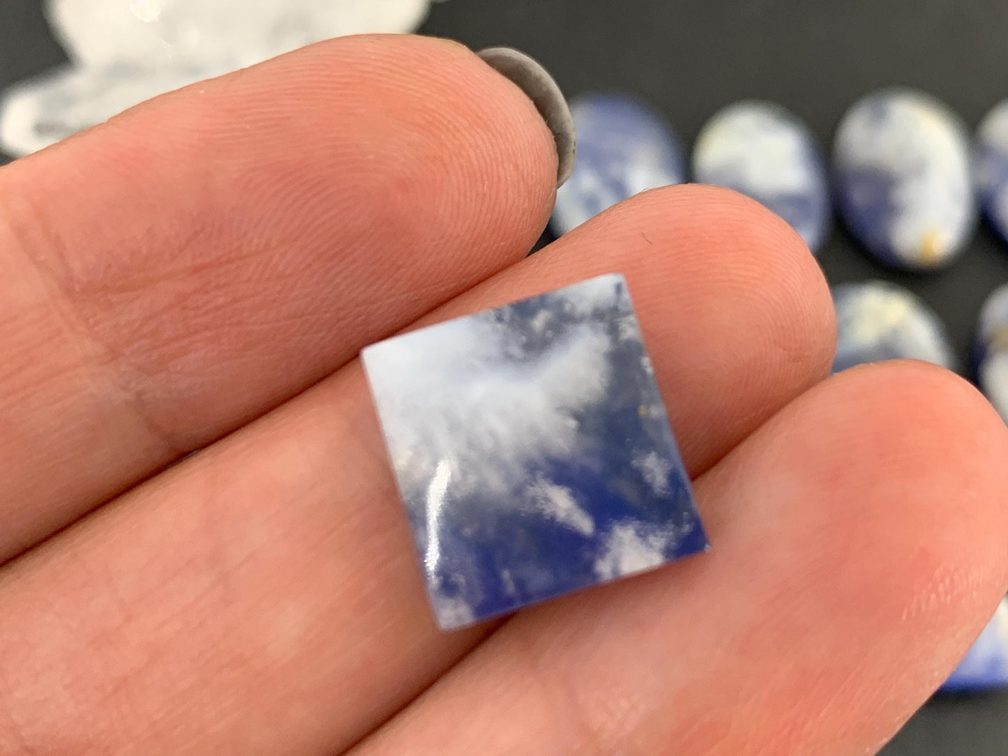 Lapis Lazuli with Plume Agate Doublet 12-21mm long cabochon - Select your piece