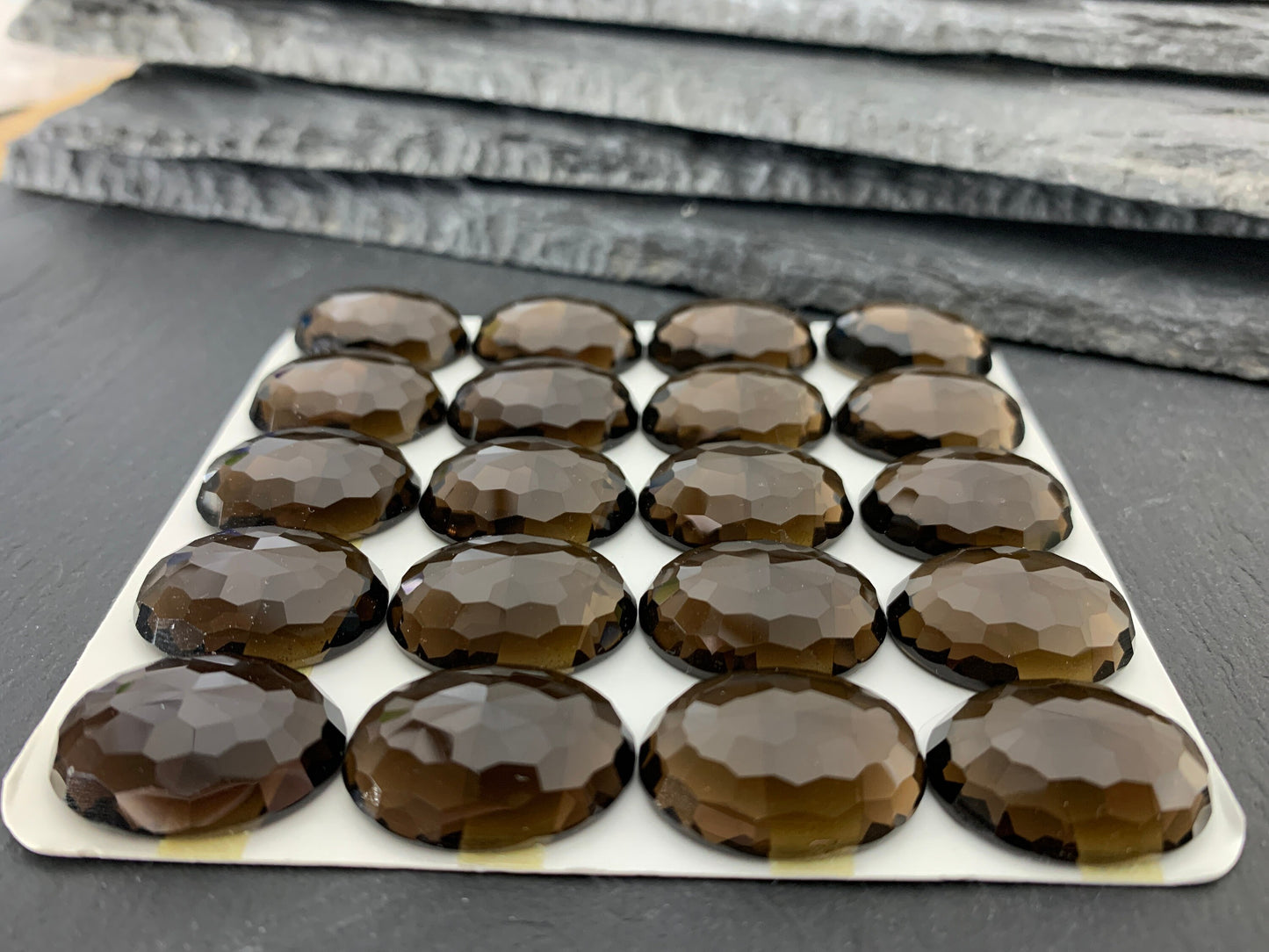Faceted Smokey Quartz oval 16x22mm cabochon - Calibrated cabochons