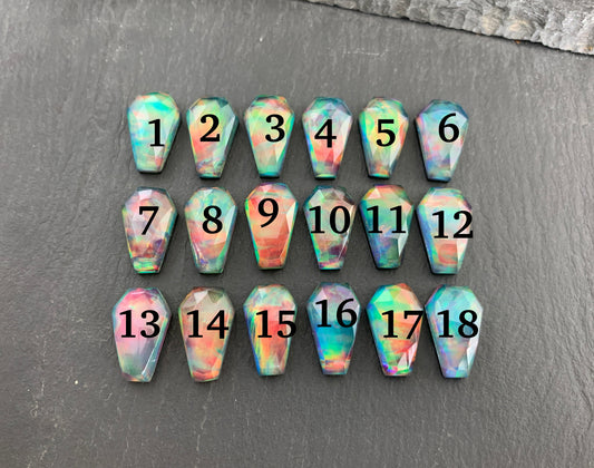 Faceted Aurora Opal coffin 10x16mm cabochon - Doublet cabochons