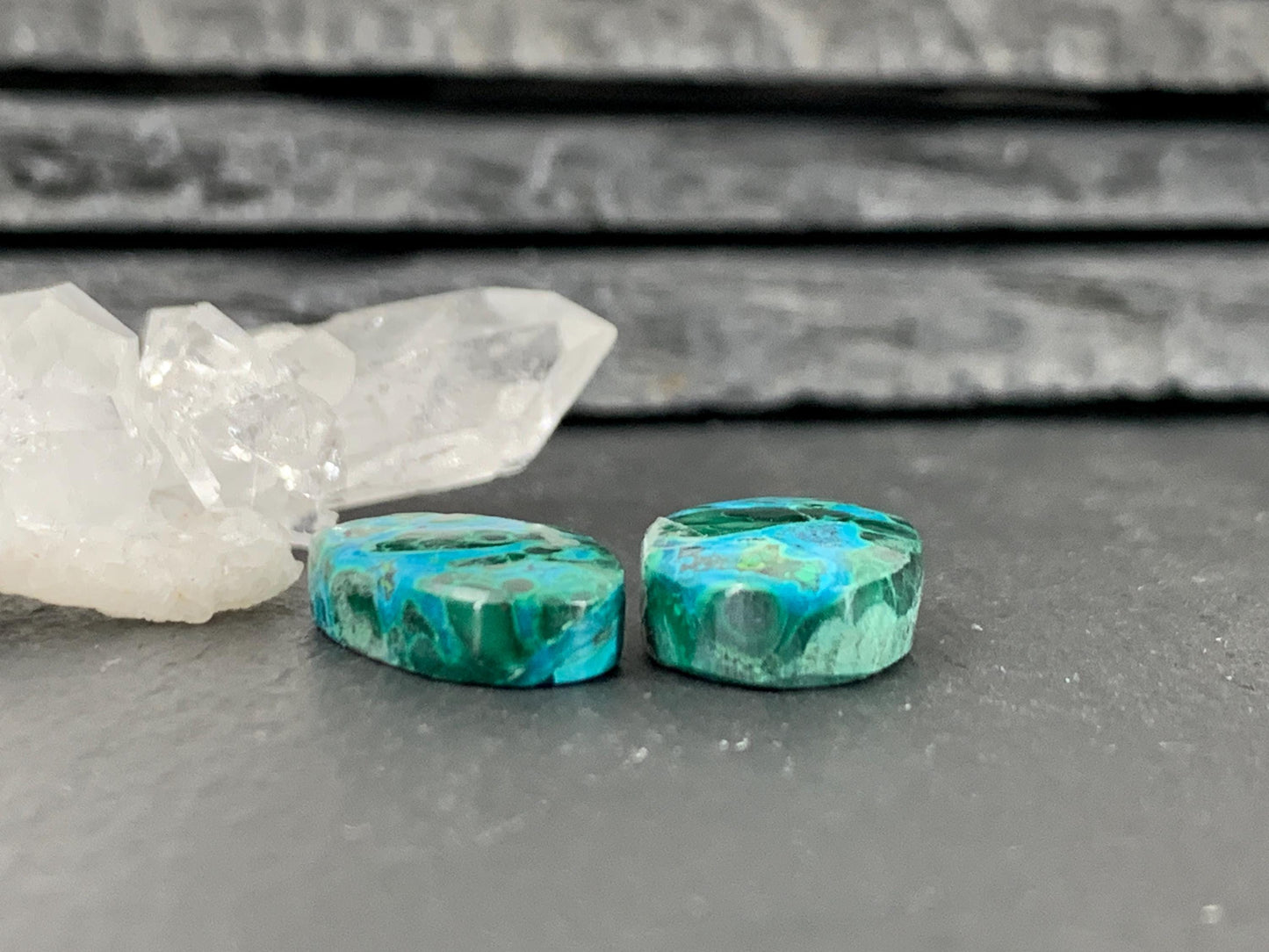 Malachite Chrysocolla oval 10x17x4mm cabochon pair