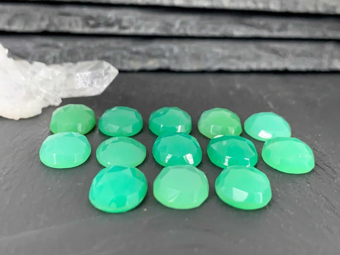 Faceted Chrysoprase oval 10x14mm cabochon