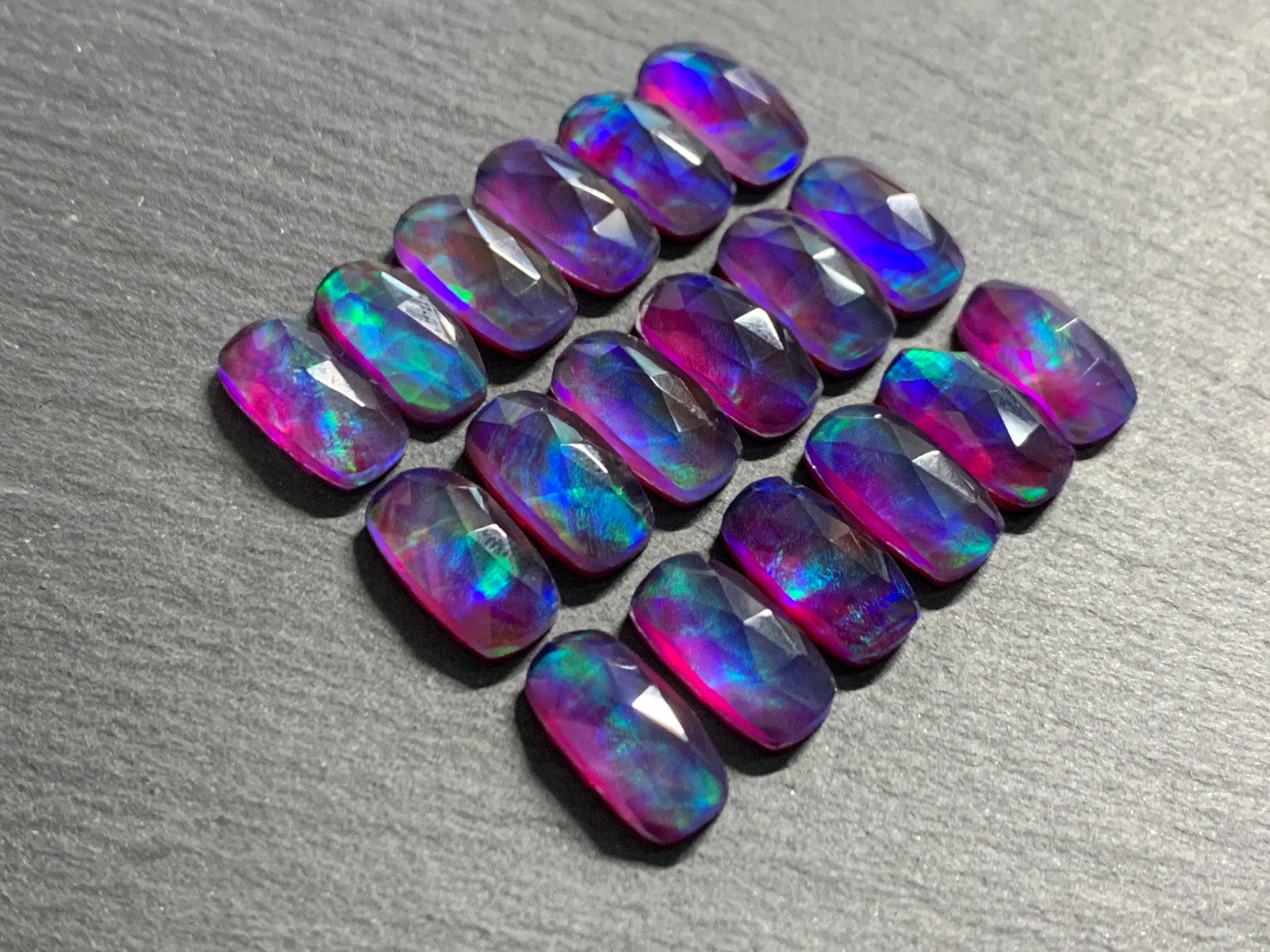 Faceted Aurora Opal 7x14mm cabochon - Doublet cabochon