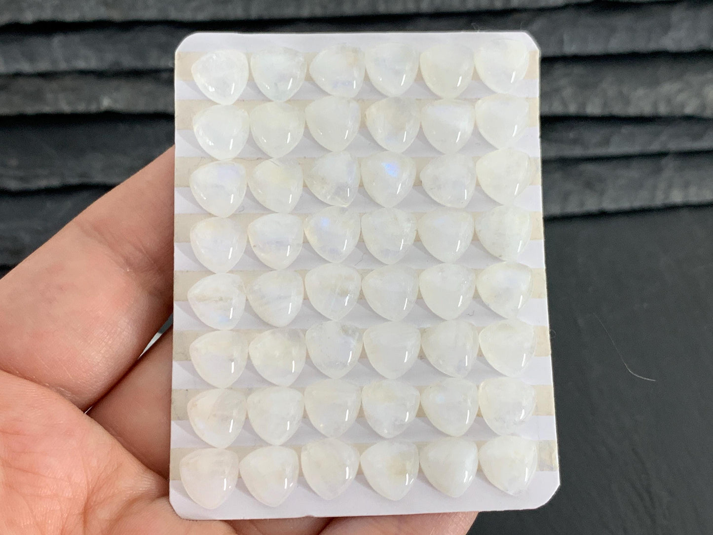 Rainbow Moonstone triangle 8mm cabochon - Calibrated Moonstone