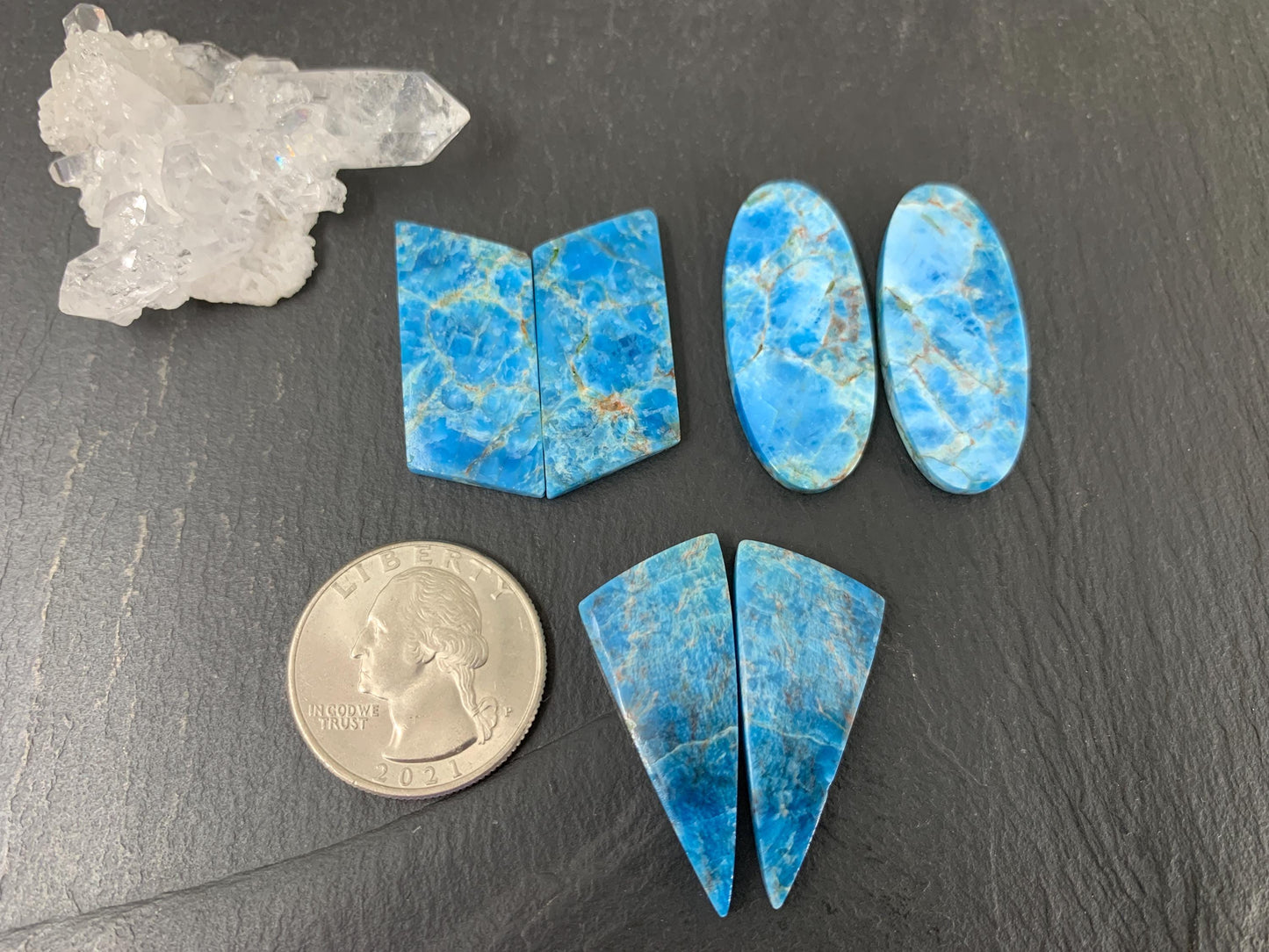 Apatite oval, free form 25-34mm long cabochon - Buy by pair