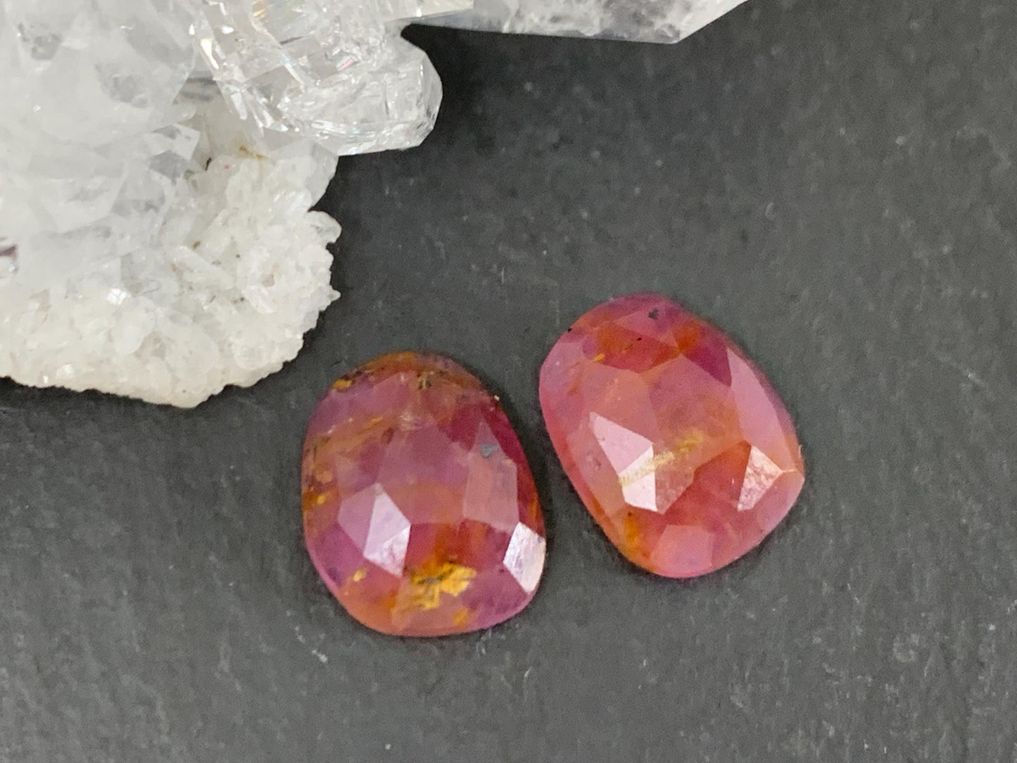 Faceted Ruby pair 8x10x3mm cabochon