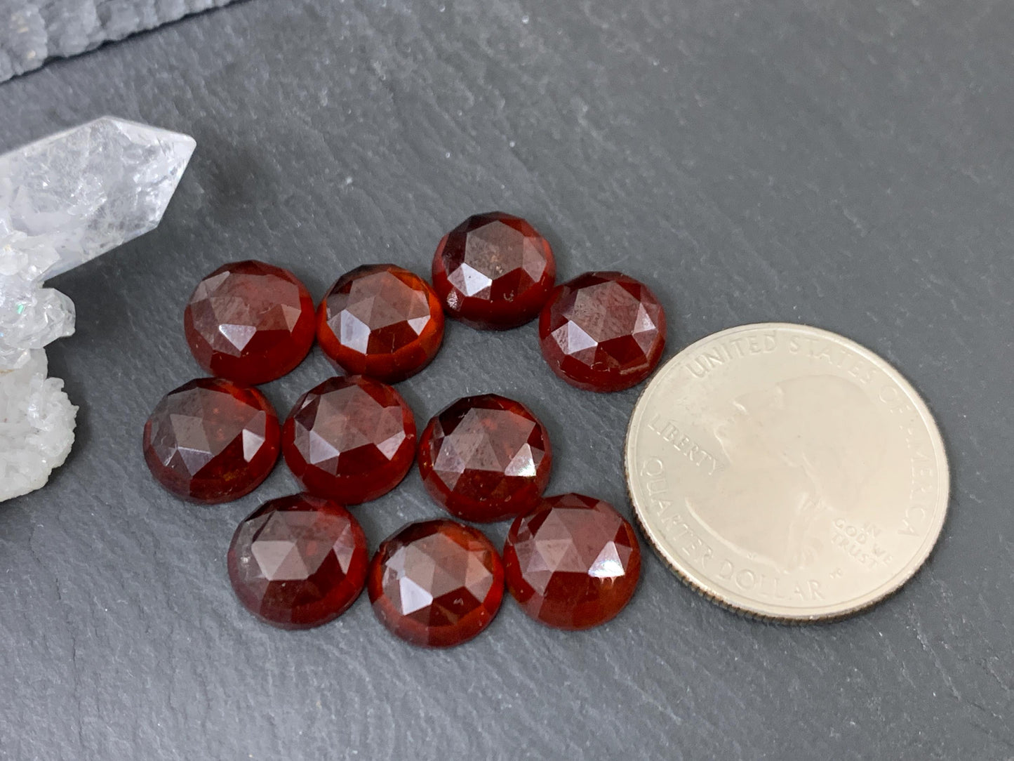 Faceted Hessonite Garnet round 10mm cabochon