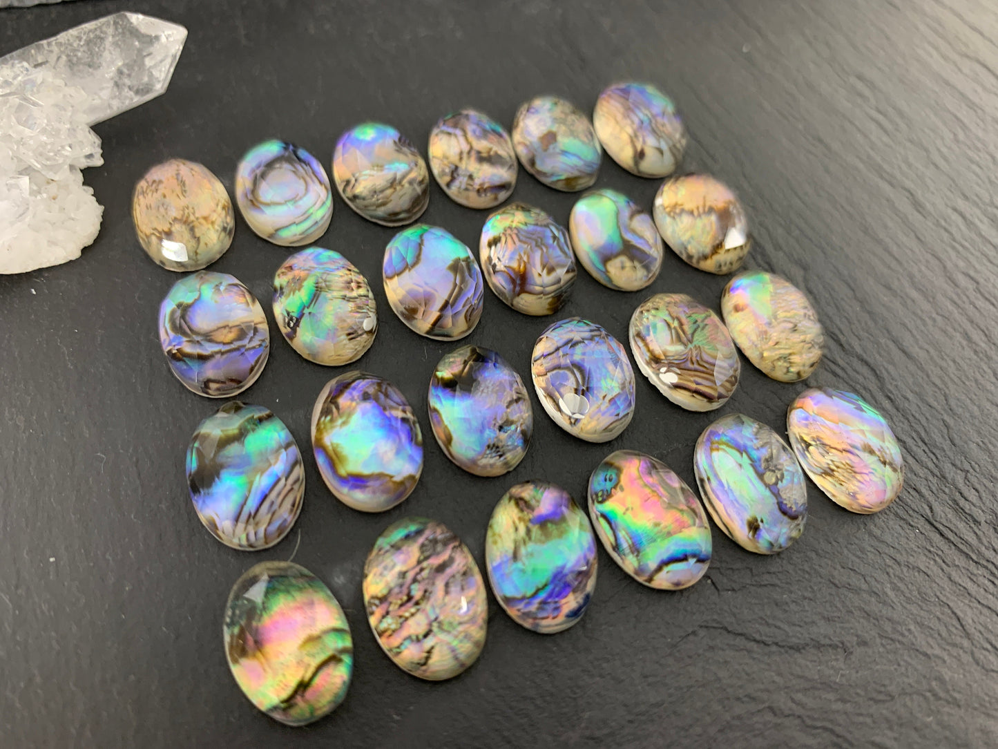 Faceted Abalone oval 10x14mm doublet cabochon