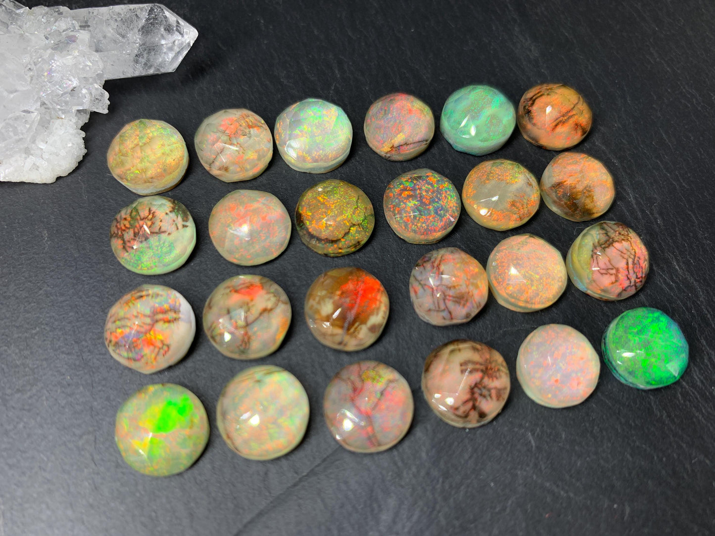 Faceted Monarch Opal round 10mm cabochons - Doublet cabochons