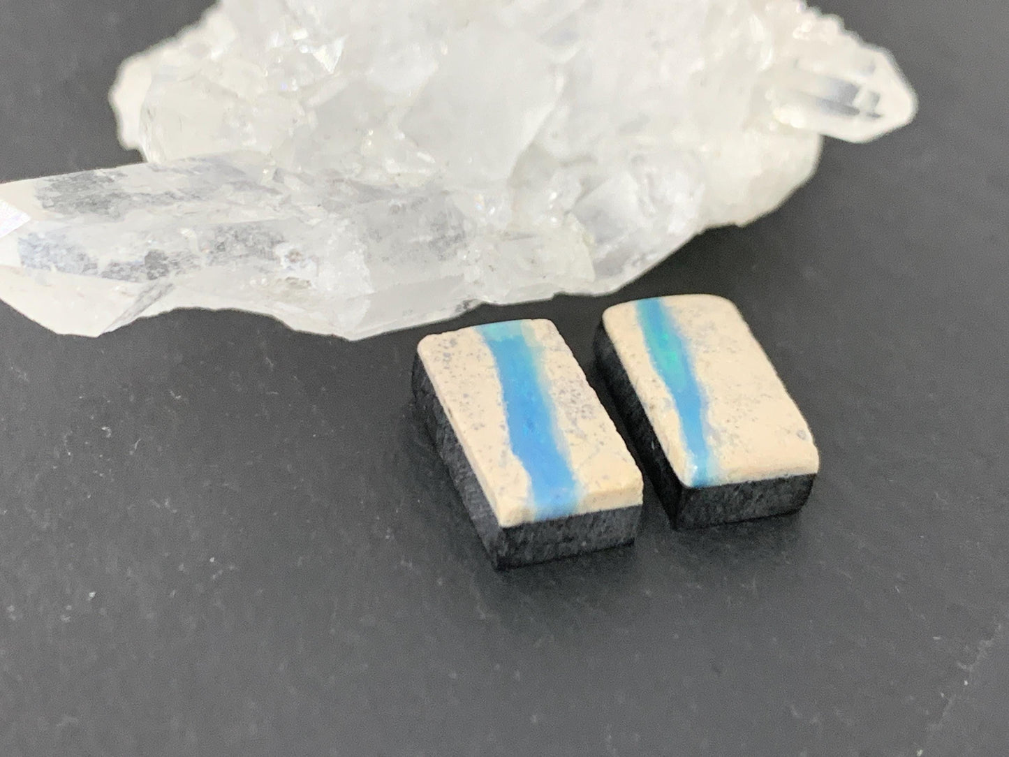 Australian Opal doublet 6x10x3.5mm pair of cabochons