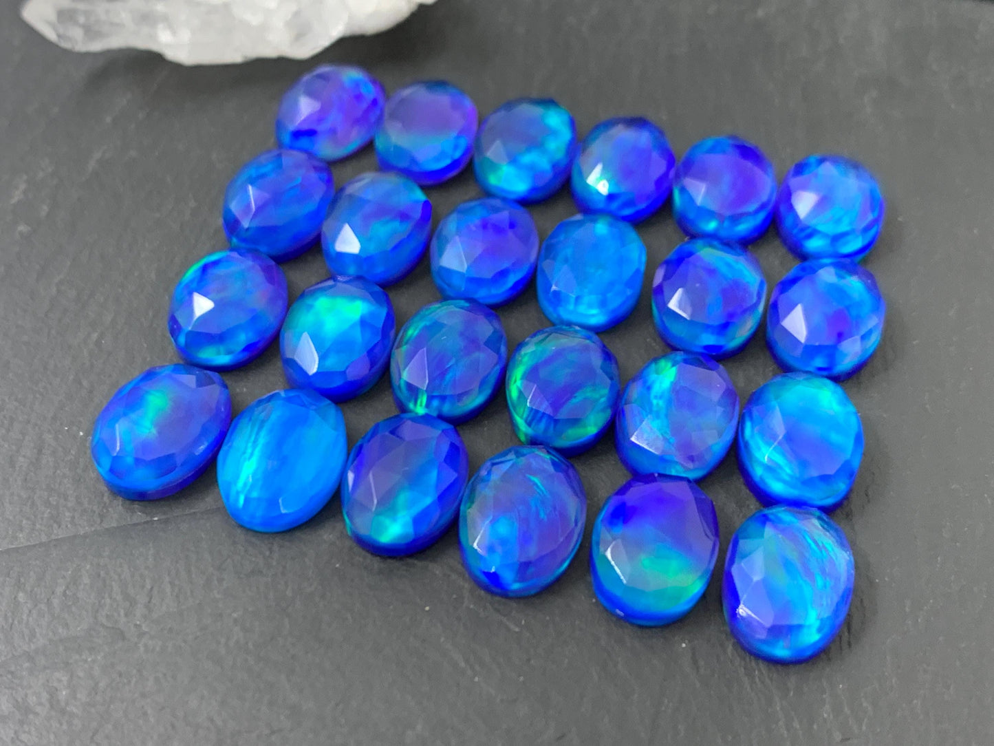 Faceted Aurora Opal oval 10x14mm cabochons - Doublet cabochons