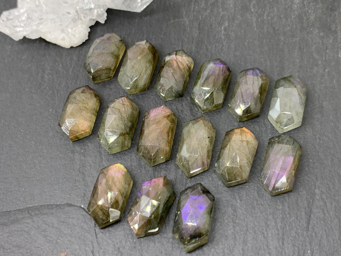 Faceted Labradorite long hexagon 8x16mm cabochon