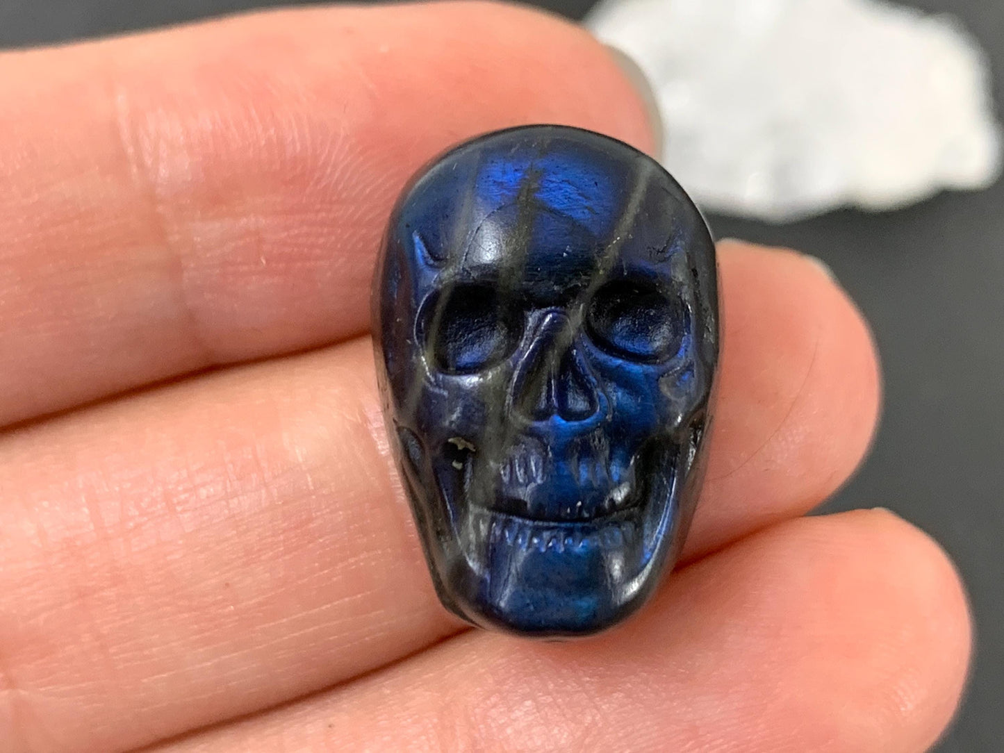 Labradorite Skull Cabochon 15x22mm - Natural Green Gemstone Flat Back Carving