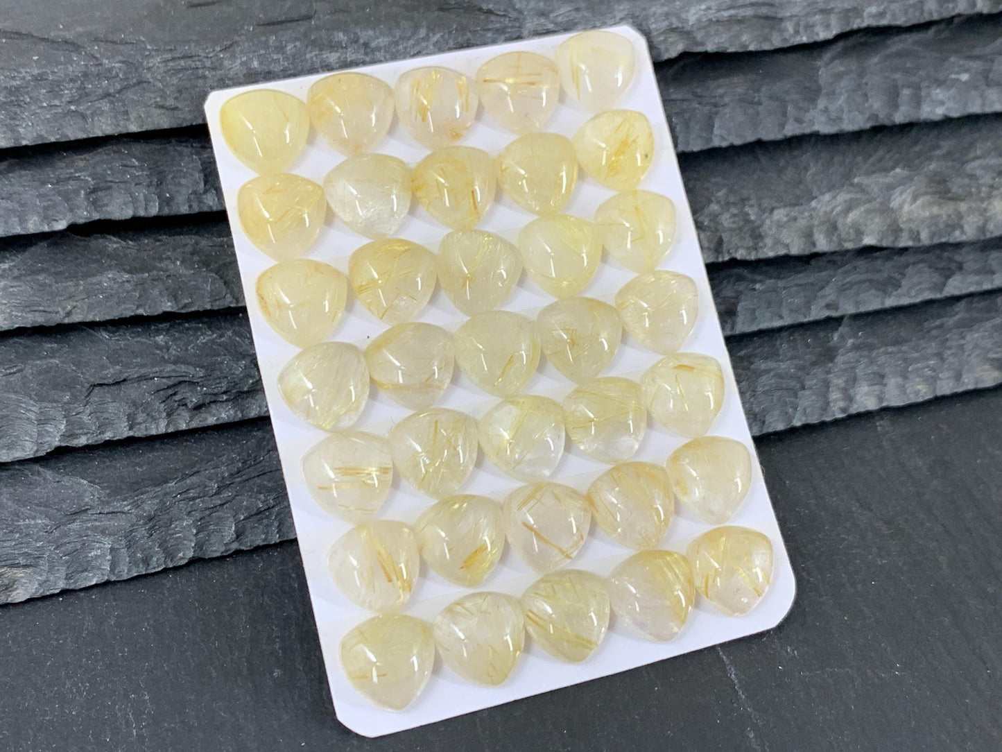 Gold Rutilated Quartz Triangle Cabochon 10x10mm - Calibrated Cut Gem, Unique Jewelry Supply