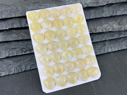 Gold Rutilated Quartz Triangle Cabochon 10x10mm - Calibrated Cut Gem, Unique Jewelry Supply