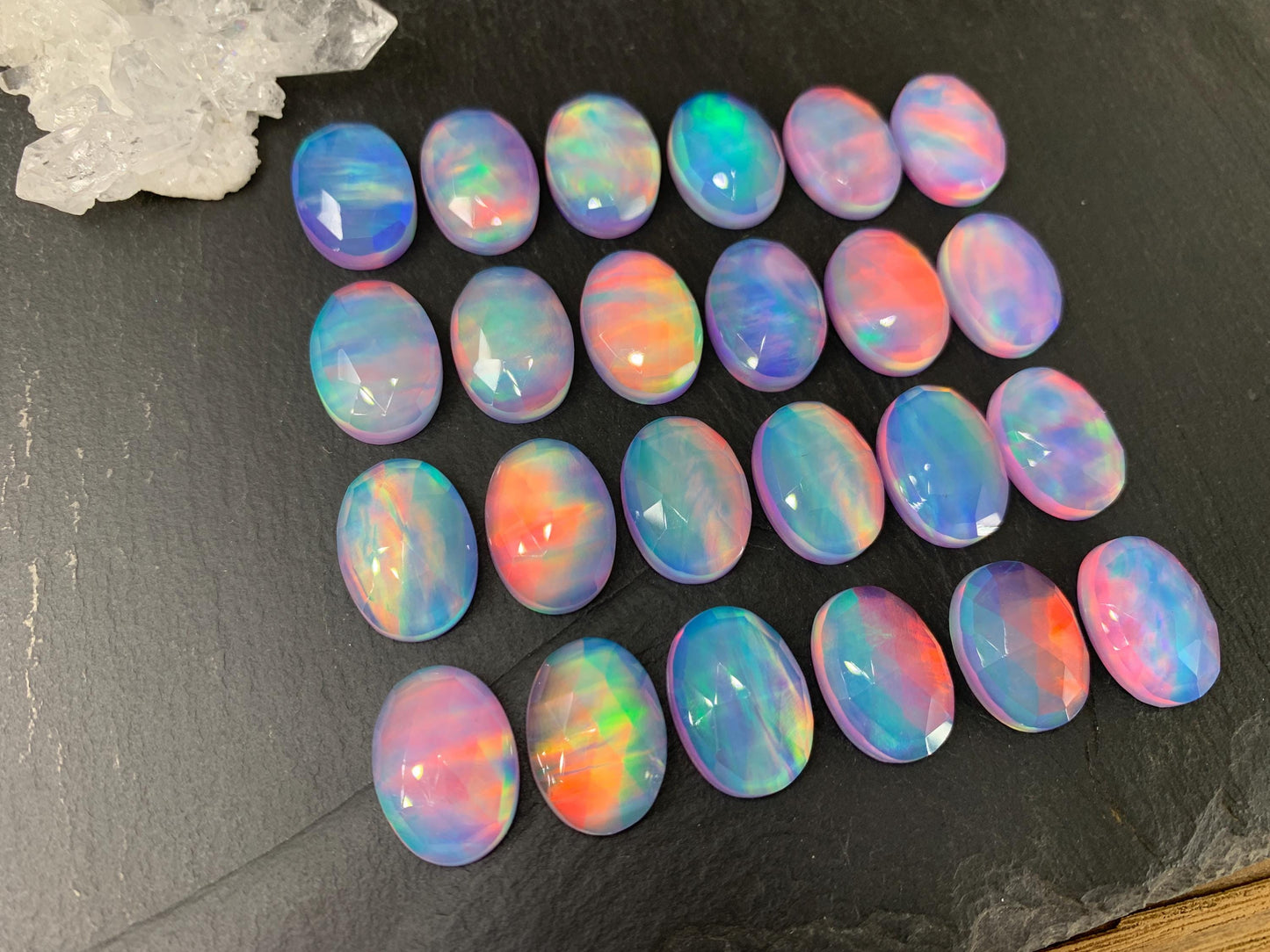 Faceted Aurora Opal oval 13x18mm cabochons - Doublet cabochons