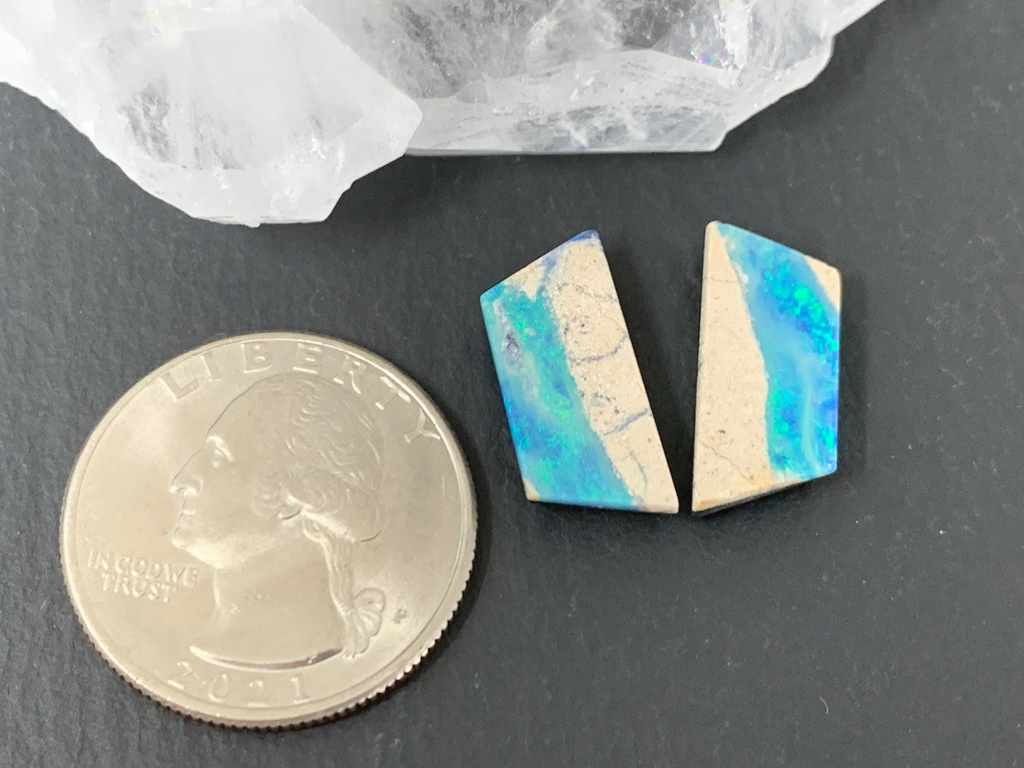 Australian Opal doublet 8x18x4mm pair of cabochons
