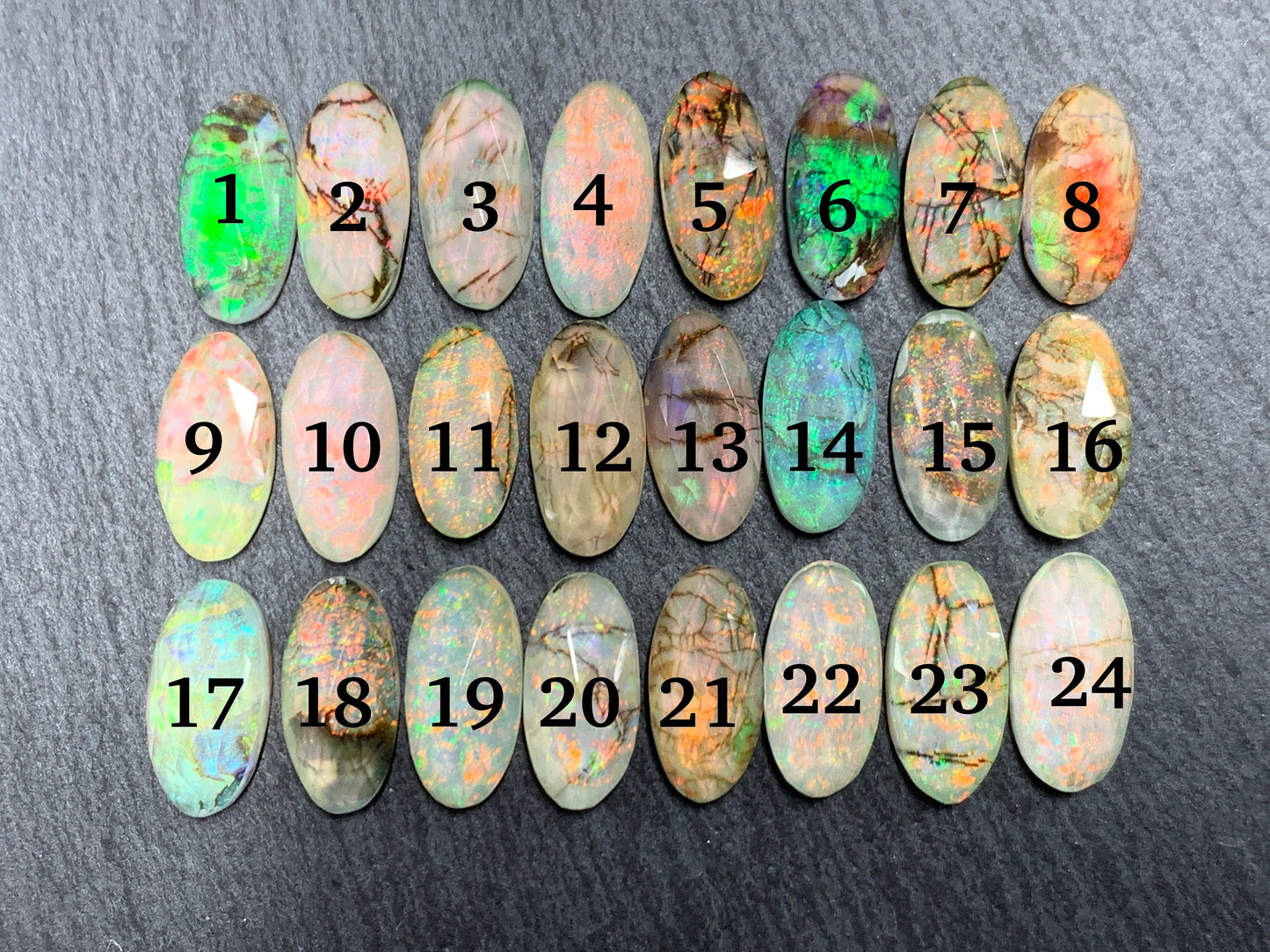 Faceted Monarch Opal oval 7x15mm cabochons - Doublet cabochons
