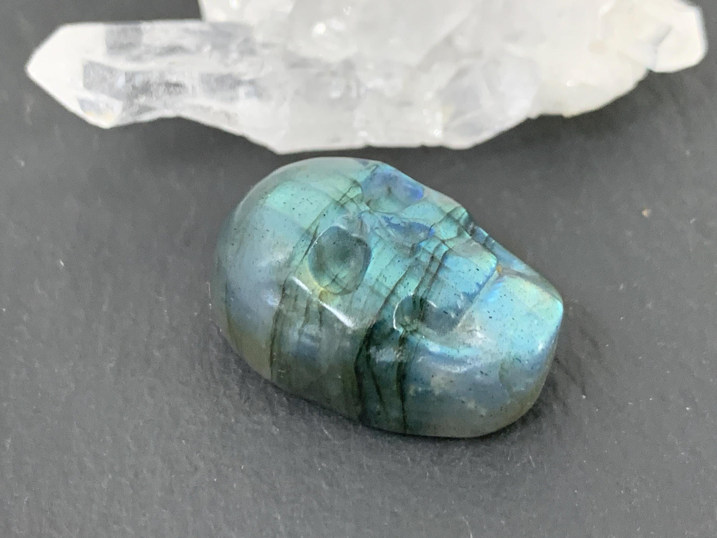 Labradorite Skull Cabochon 15x21mm - Natural Green Stone Flat Back Carving