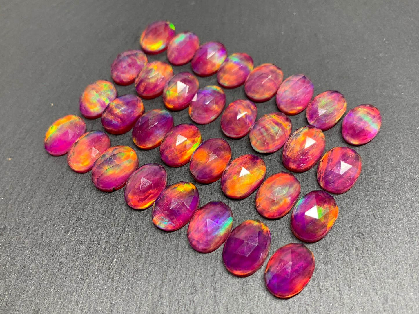 Faceted Aurora Opal oval 10x14mm cabochons - Doublet cabochons