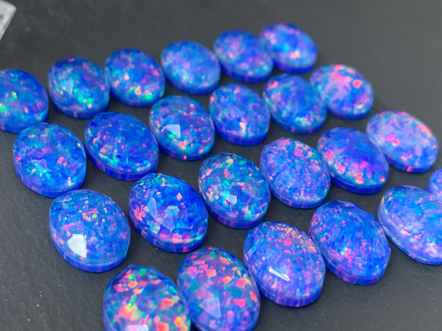 Faceted Aurora Opal oval 10x14mm cabochons - Doublet cabochons