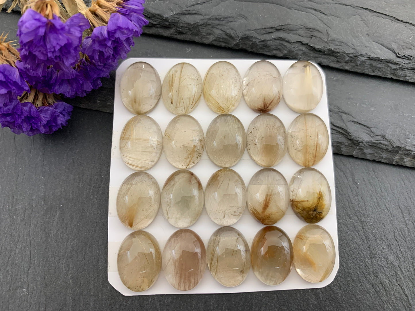 Gold Rutilated Quartz oval 12x16mm cabochon - Calibrated cabochon
