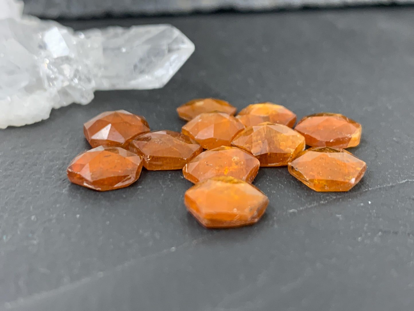 Faceted orange Kyanite long hexagon 8mm cabochons