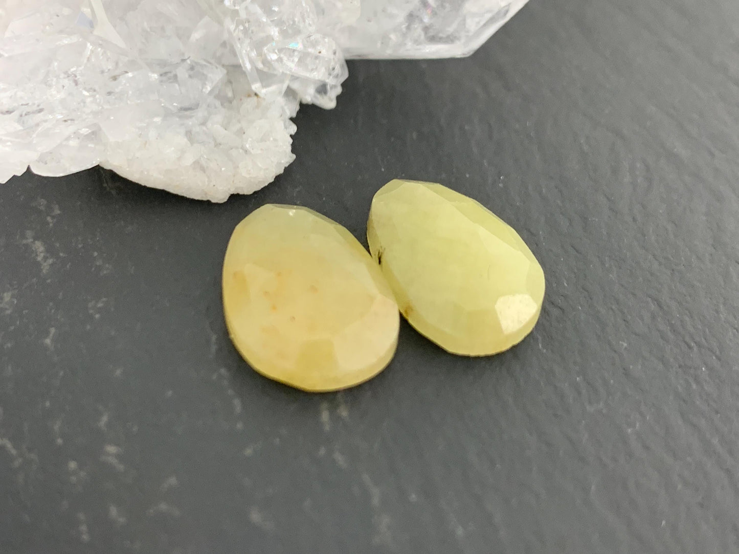 Faceted Yellow Sapphire pair 9x15x4mm cabochon