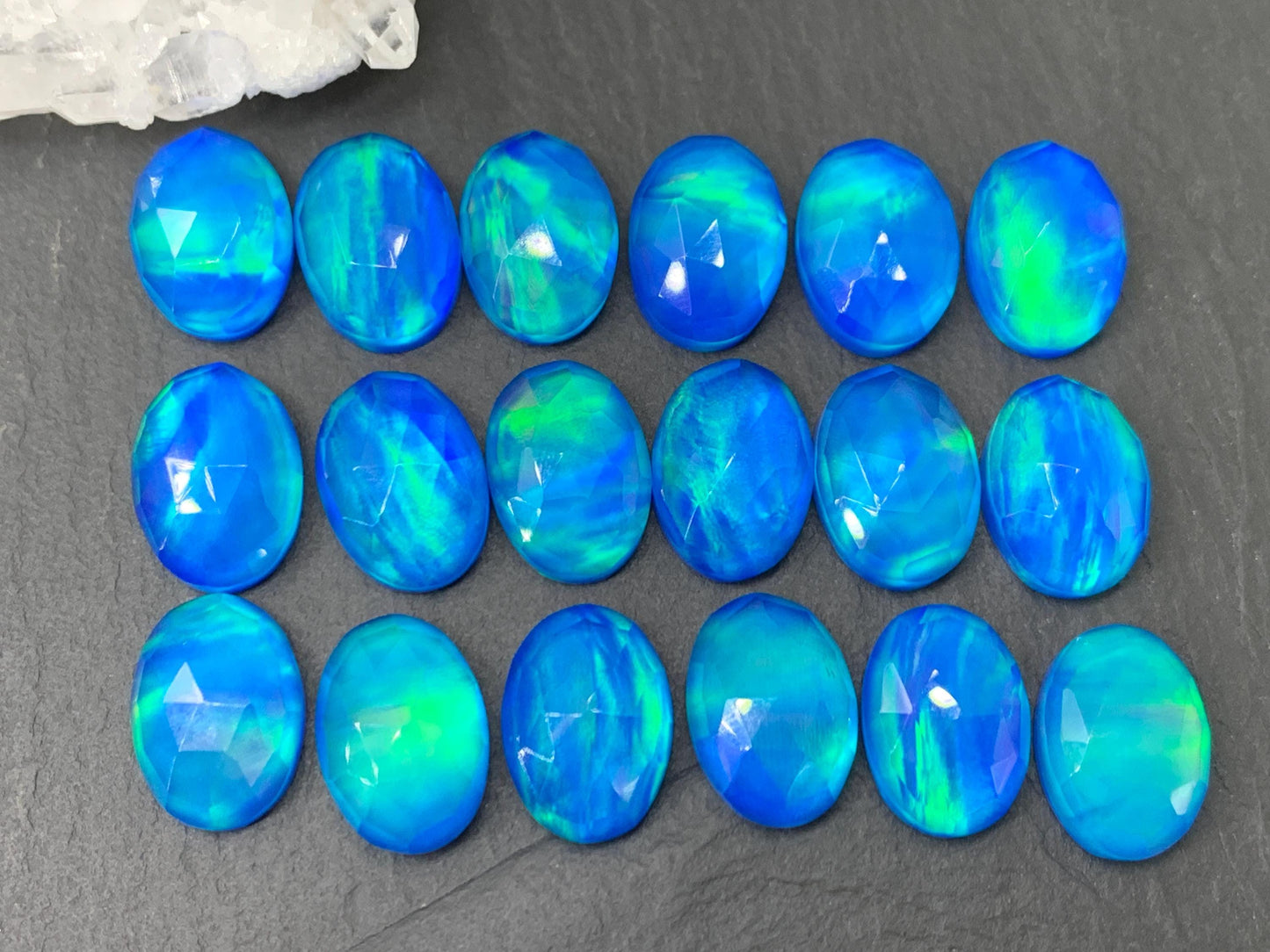 Faceted Aurora Opal oval 10x14mm doublet cabochons - Doublet cabochons