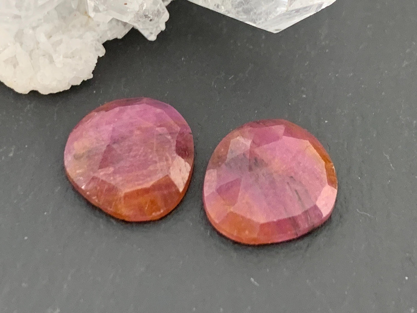 Faceted Ruby pair 11x11x3mm cabochon