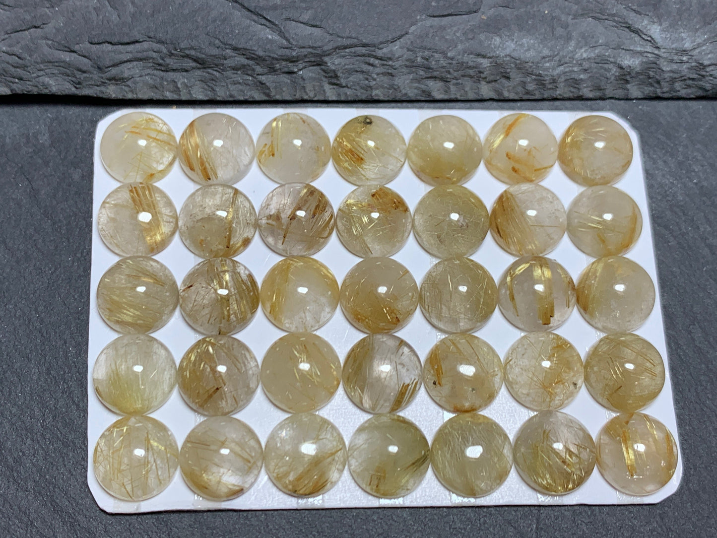 Gold Rutilated Quartz round 10mm cabochon - Calibrated cabochons