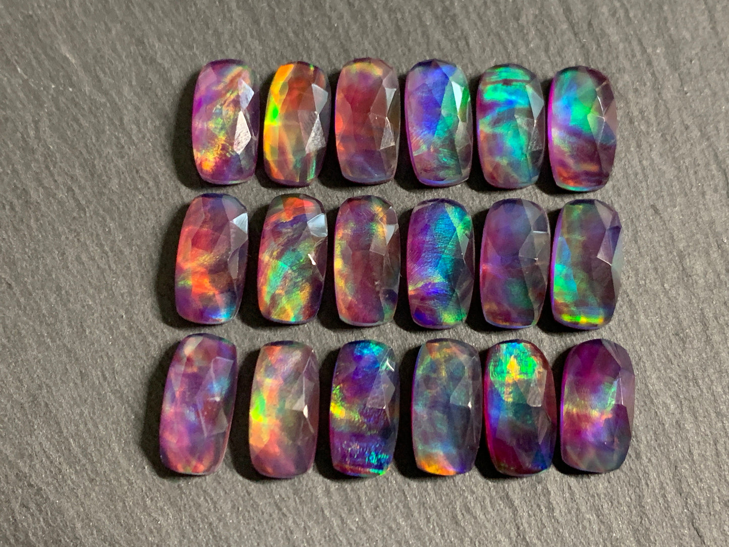 Faceted Aurora Opal 7x14mm cabochon - Doublet cabochon