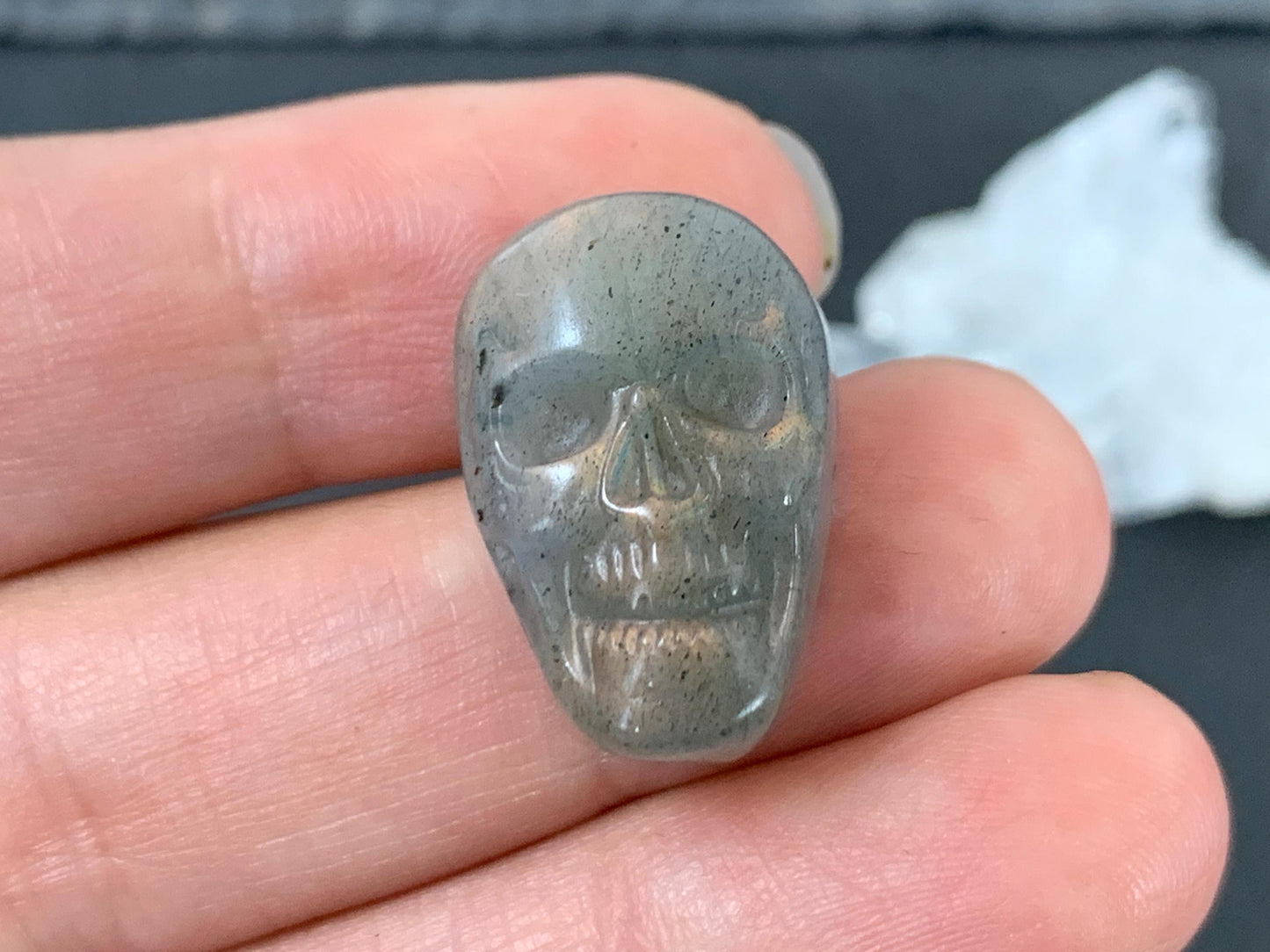 Labradorite Skull Cabochon 14x21mm - Natural Green Gemstone, Hand Carved
