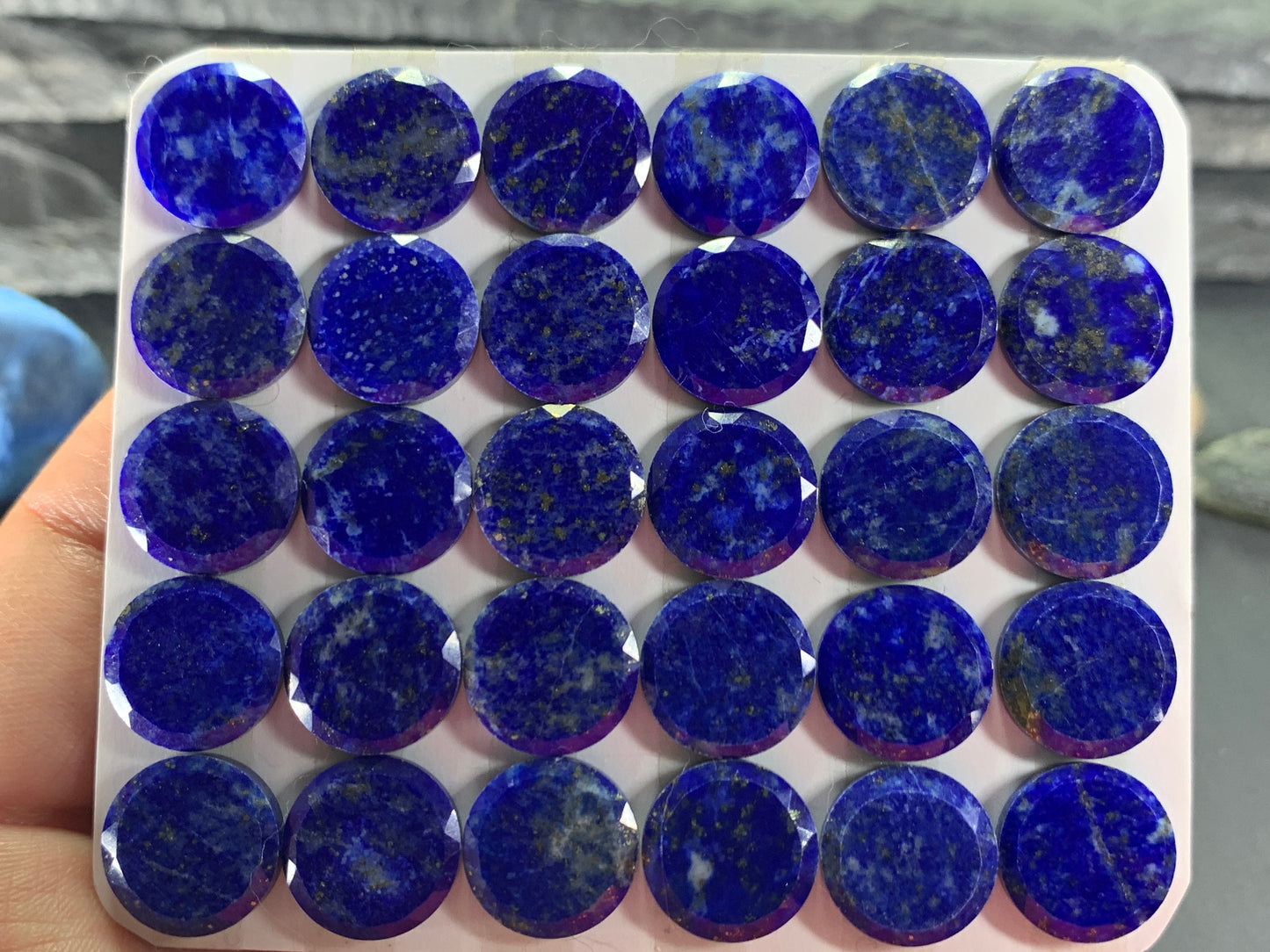 Flat Lapis Lazuli round 12mm cabochon with faceted edge - calibrated cabochons