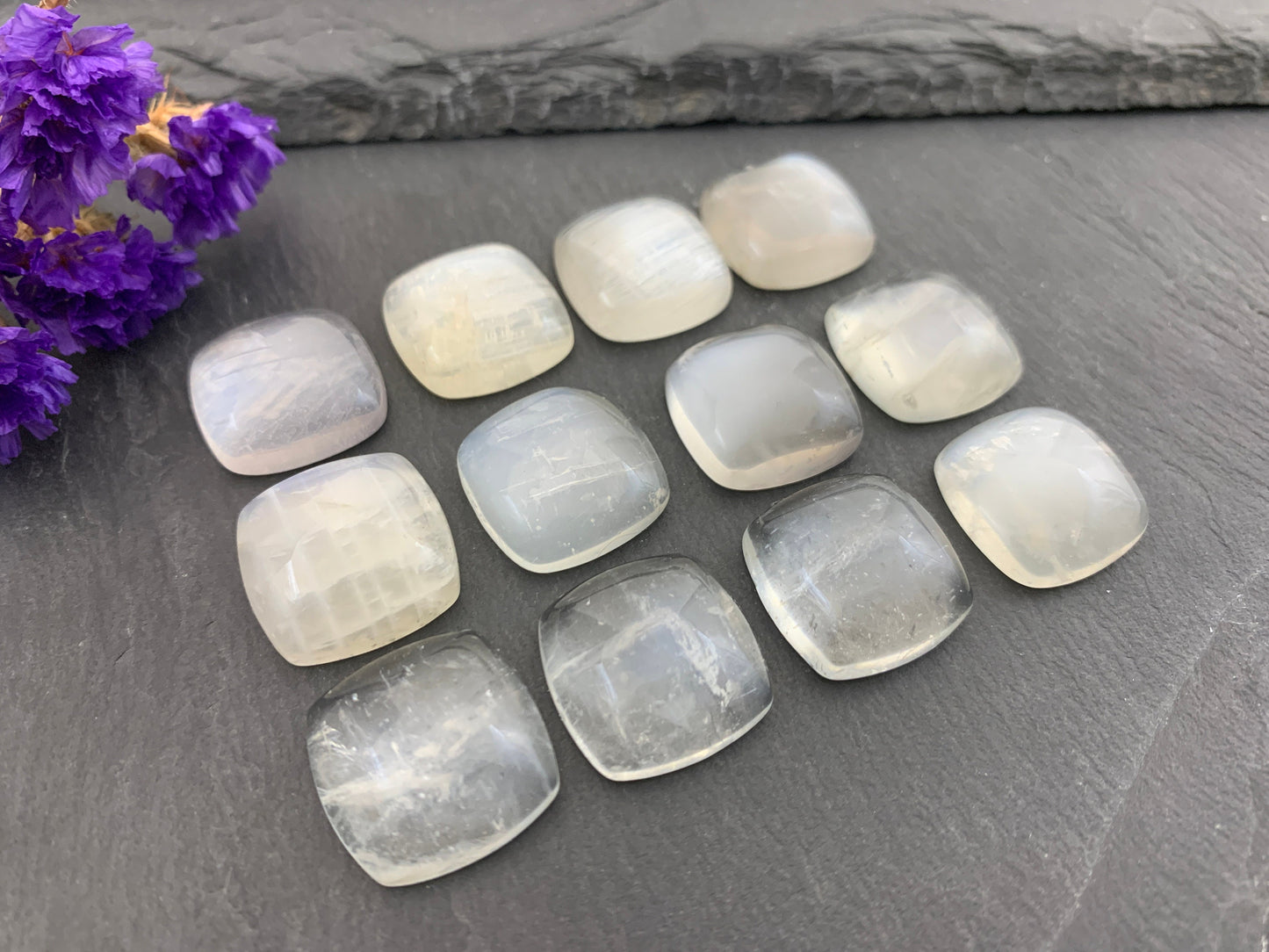 White Moonstone Square Cushion 18mm Cabochon – Calibrated Gemstone Cabochon