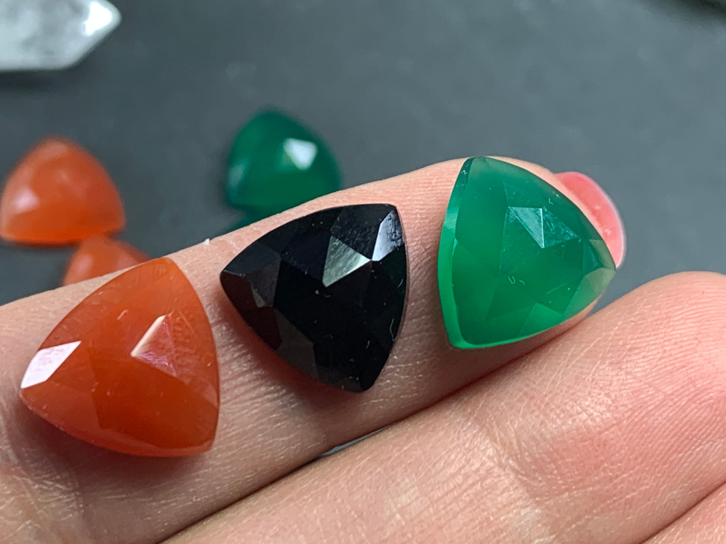 Faceted Onyx triangle 12mm cabochon