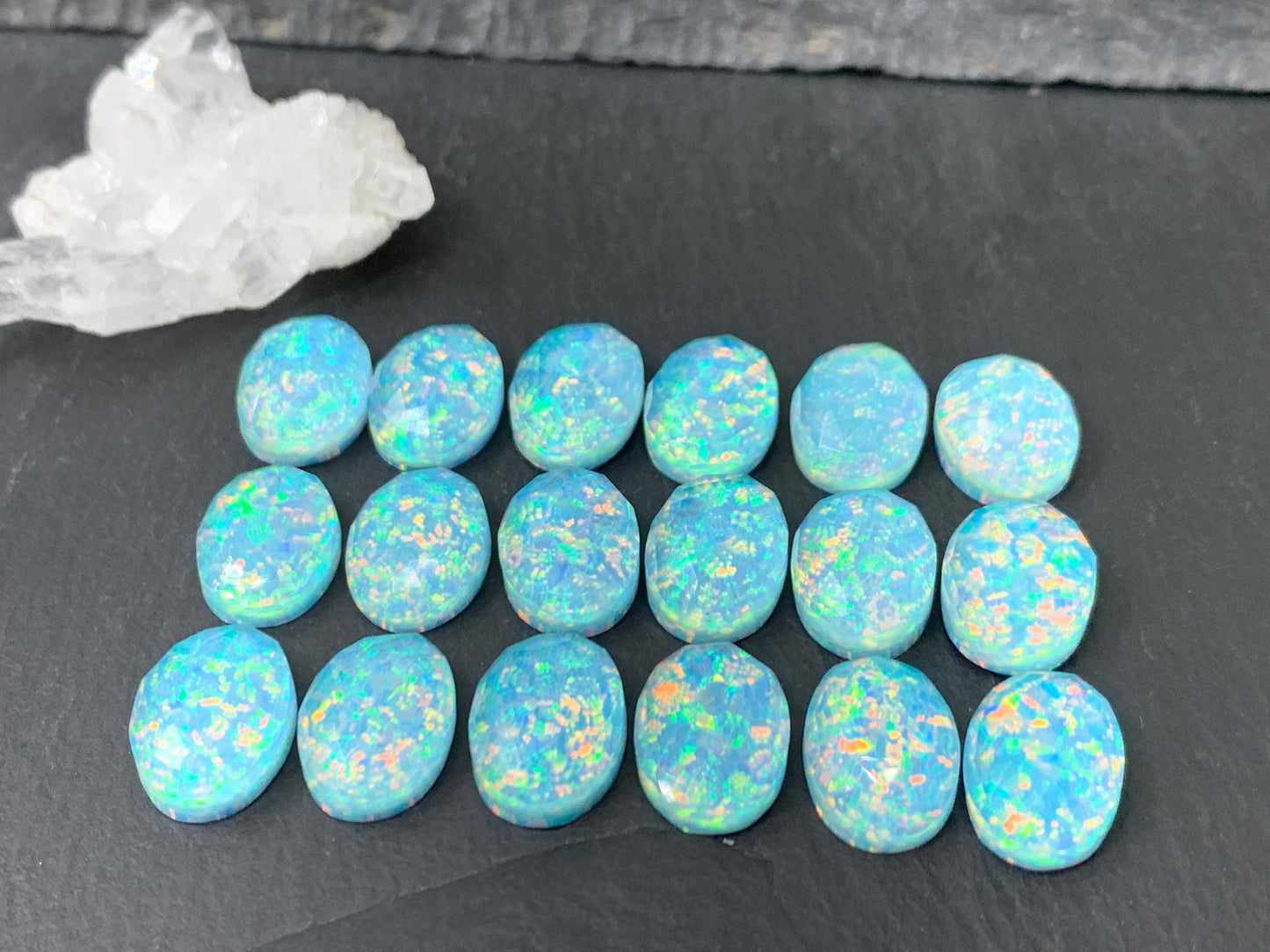 Faceted Aurora Opal oval 10x14mm cabochons - Doublet cabochons