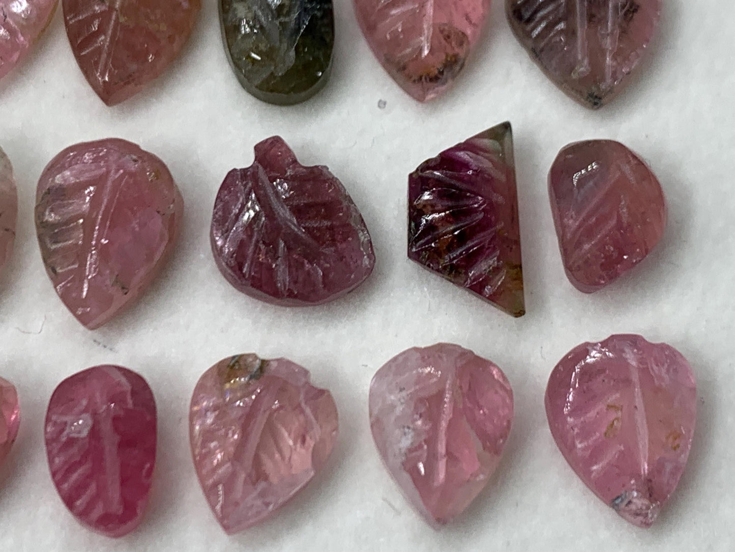 Discounted damaged carved Watermelon Tourmaline 7-10mm long cabochon