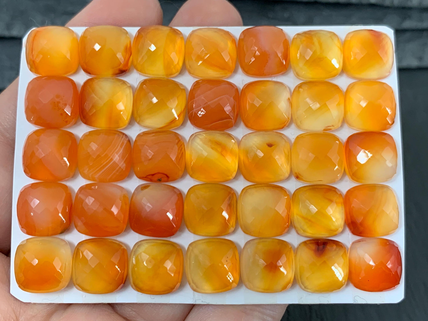 Faceted Carnelian square cushion 10mm cabochon - Calibrated cabochons