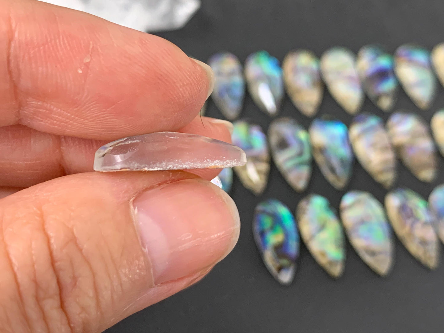 Faceted Abalone pear 8x20mm doublet cabochon